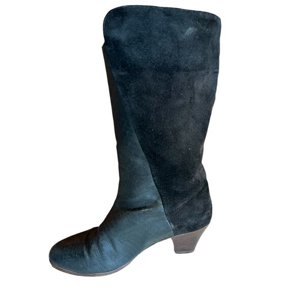 Golo Shoes - Vintage 80s GOLO Brand Snakeskin & Suede Heeled Boots Black 7.5